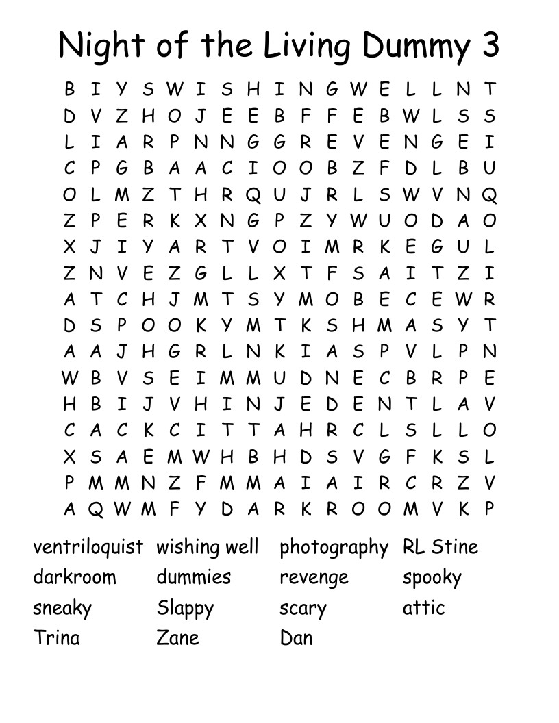 Night of the Living Dummy 3 Word Search