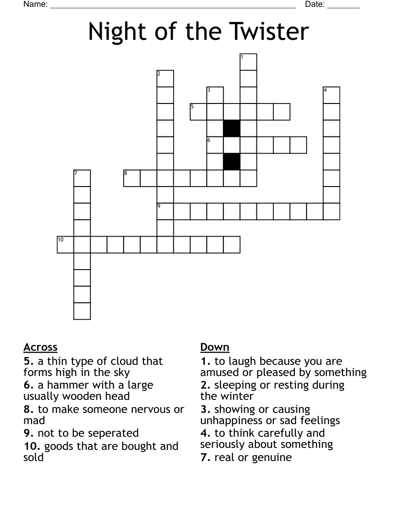 Night of the Twister Crossword