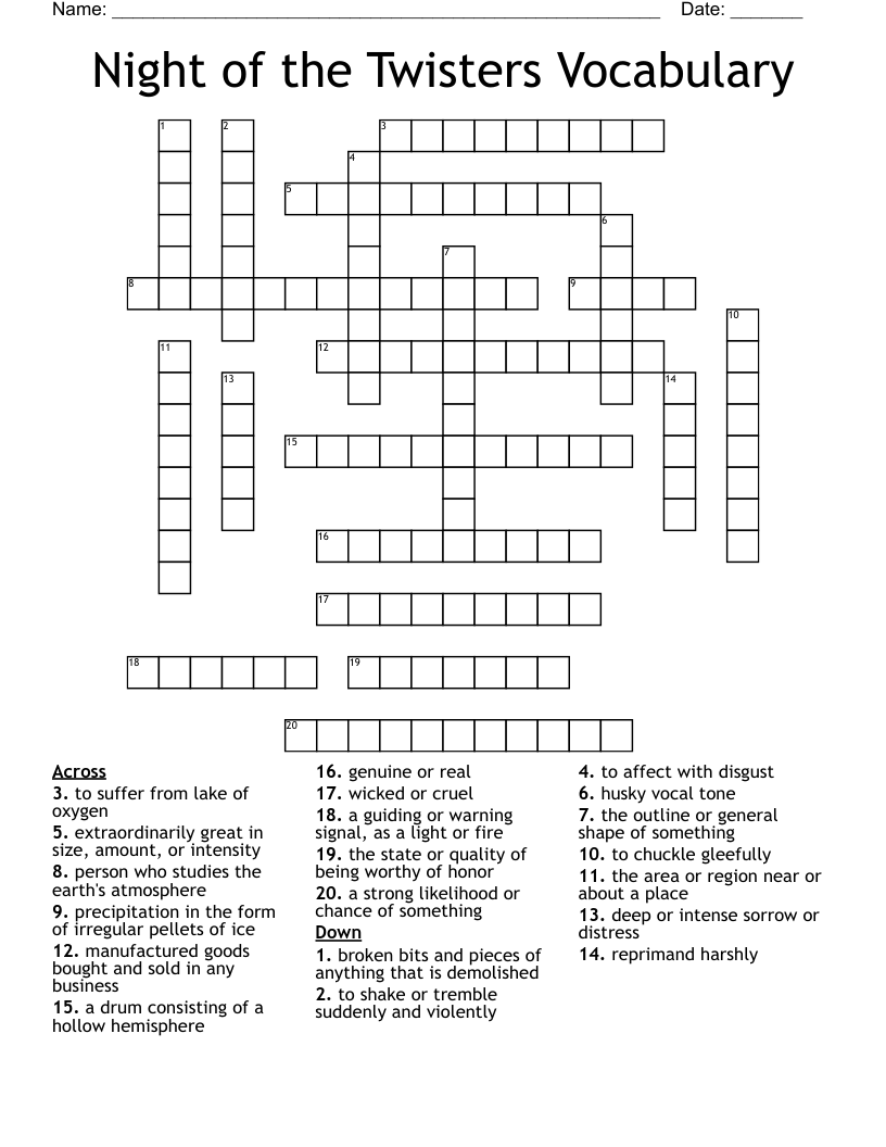 Night of the Twisters Vocabulary Crossword