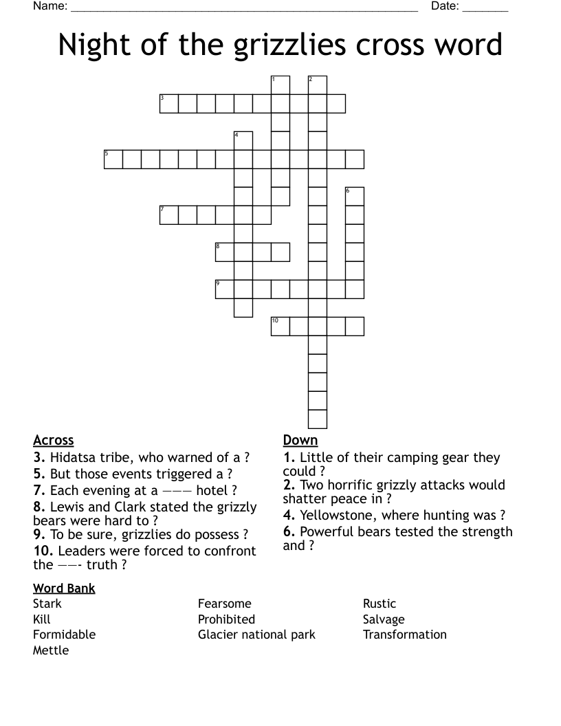 Night of the grizzlies cross word