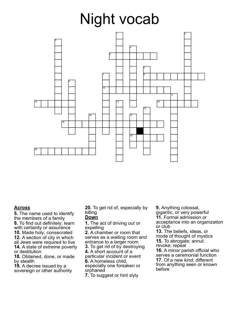 Night vocab Crossword