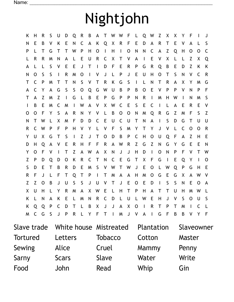 Nightjohn Word Search