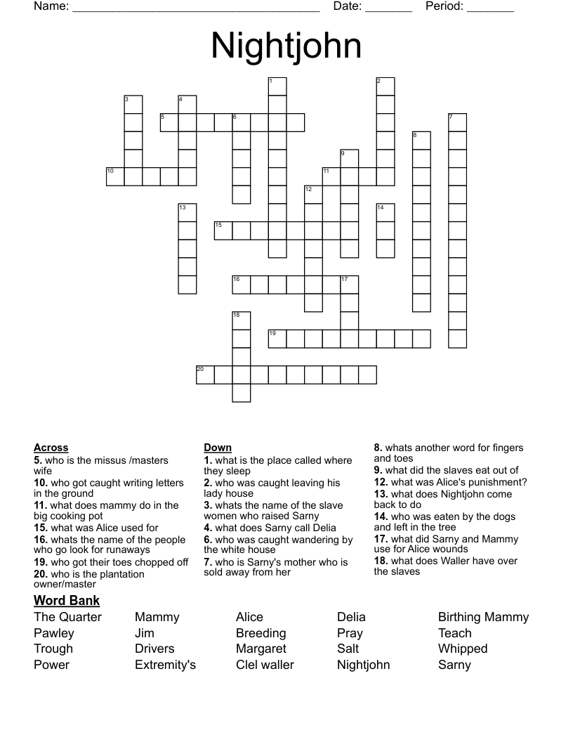 Nightjohn Crossword