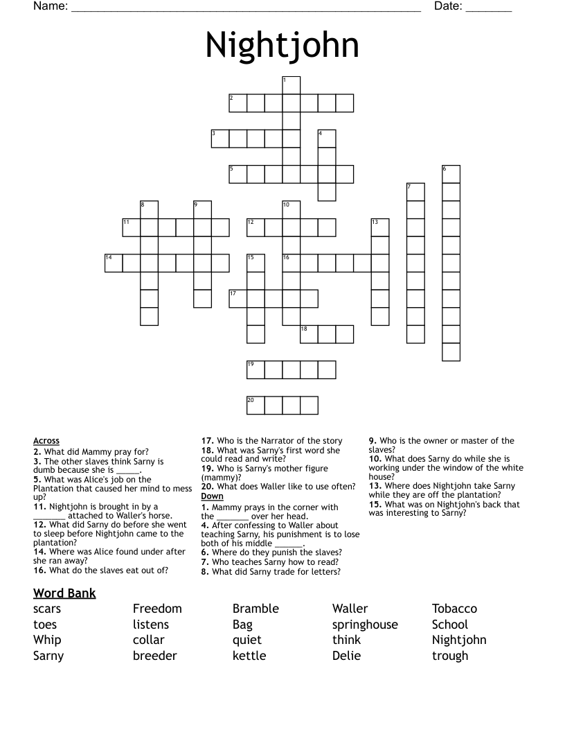 Nightjohn  Crossword