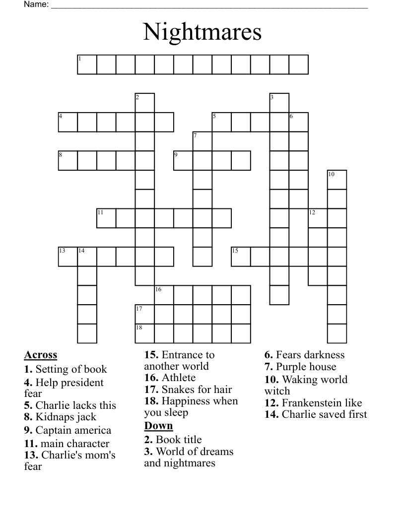 Nightmares Crossword