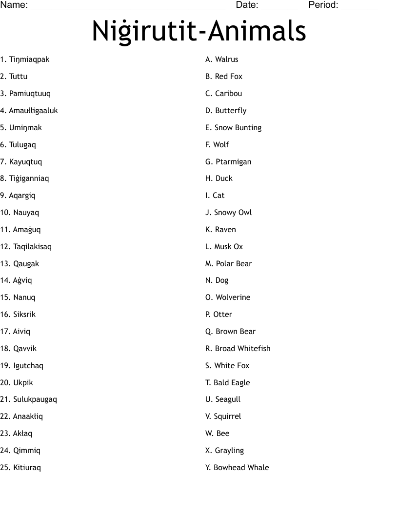 Niġirutit-Animals Worksheet