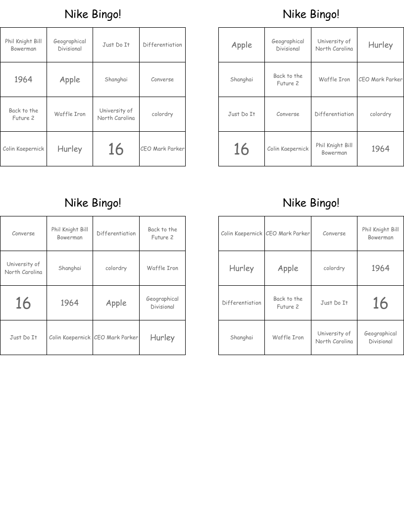 Nike Bingo! 