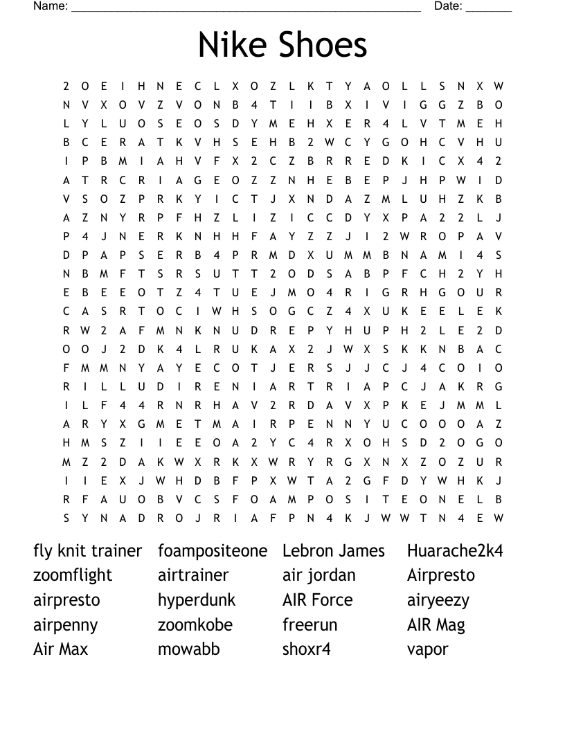 Nike Shoes Word Search