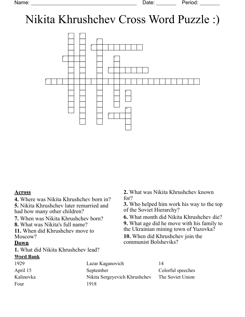 Nikita Khrushchev Cross Word Puzzle :)