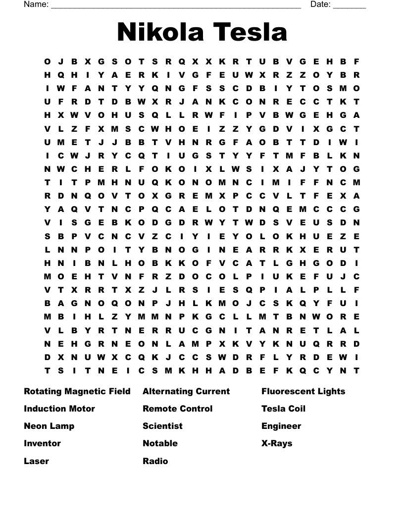 Nikola Tesla Word Search
