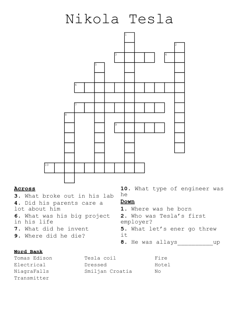 Nikola Tesla  Crossword