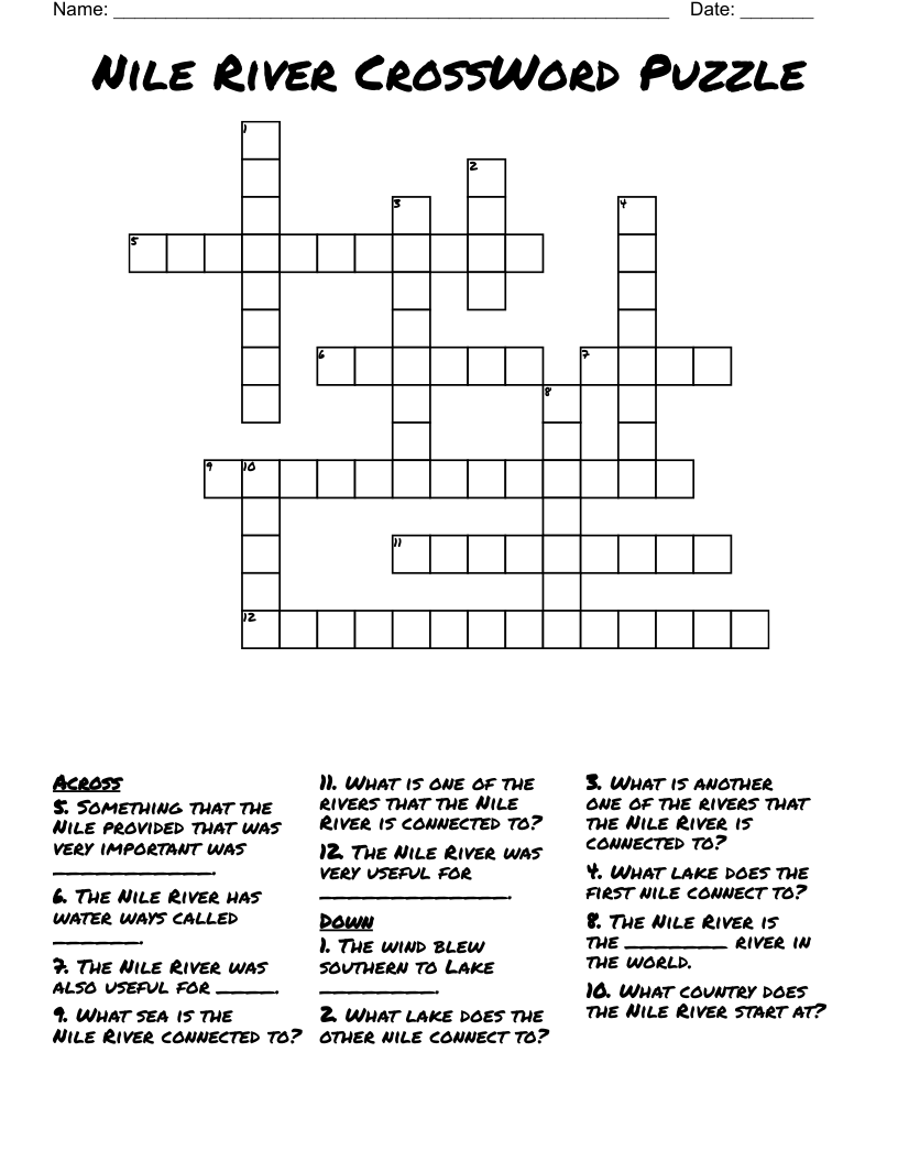 Nile River CrossWord Puzzle