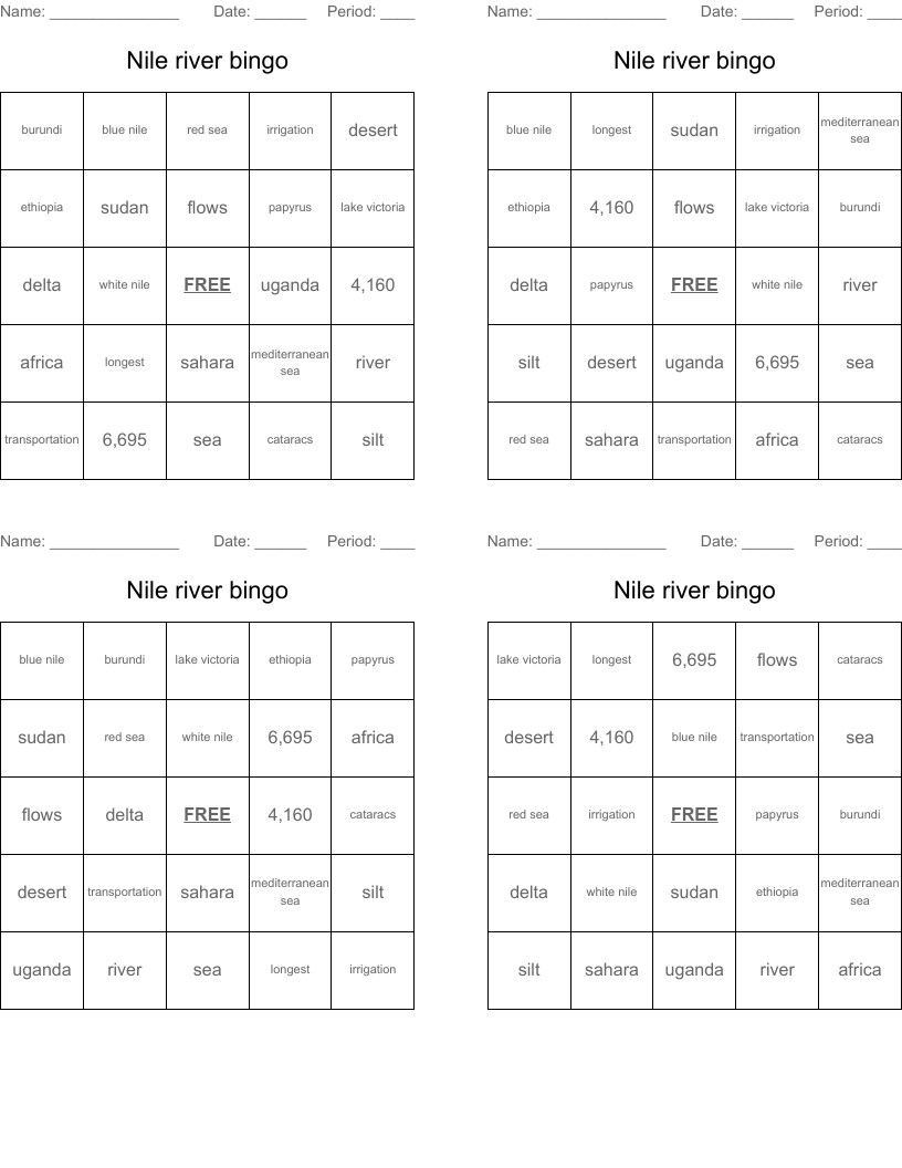 Nile river bingo