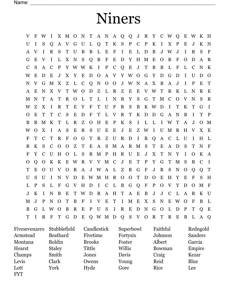 Niners Word Search