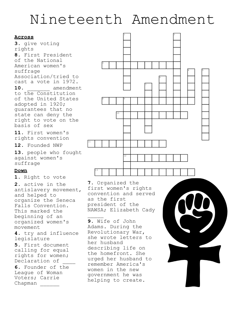 Nineteenth Amendment Crossword