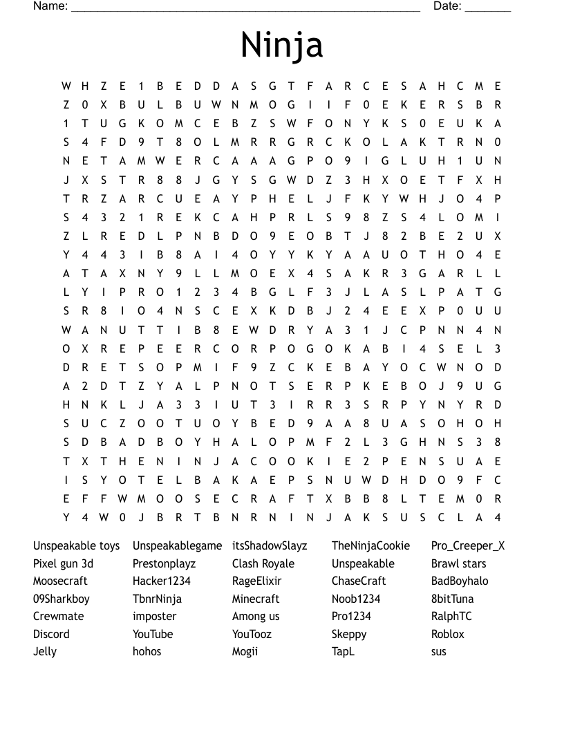 Ninja Word Search