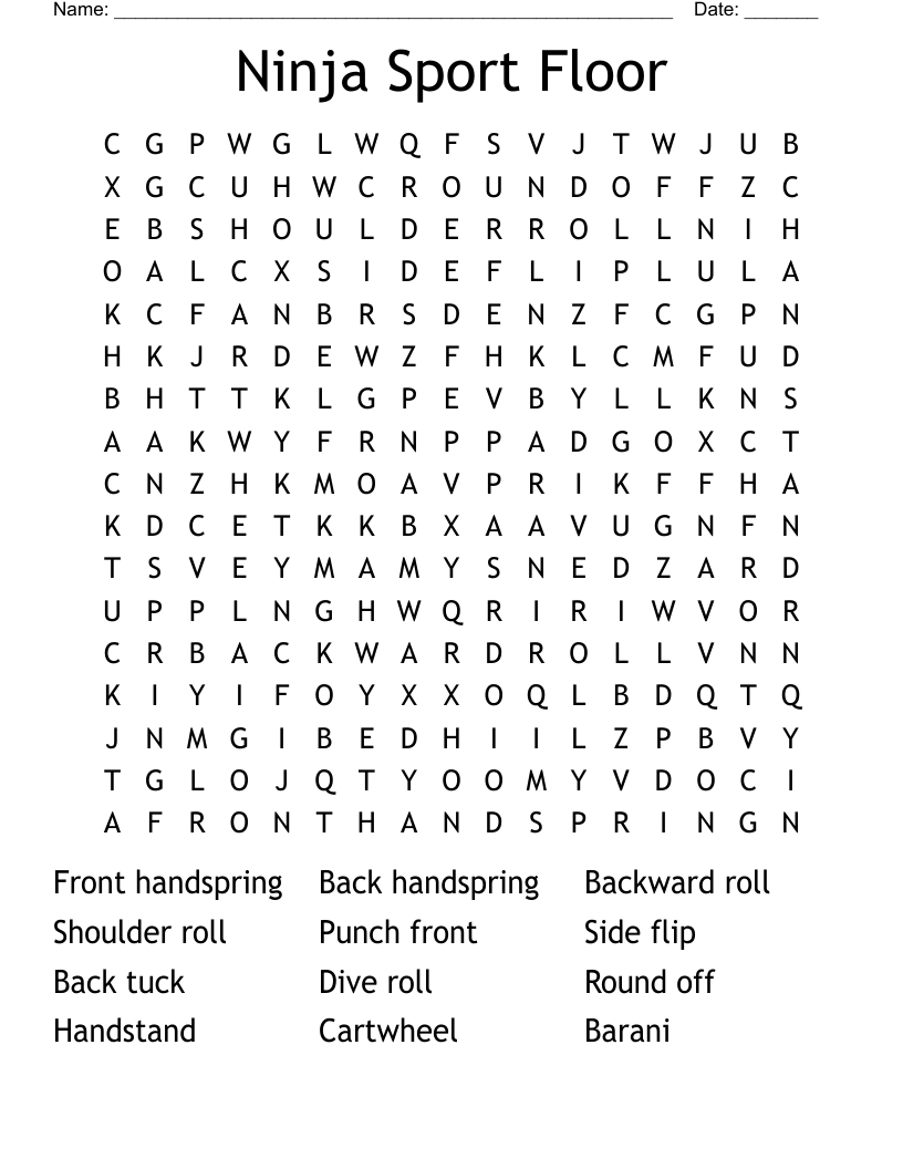 Ninja Sport Floor Word Search