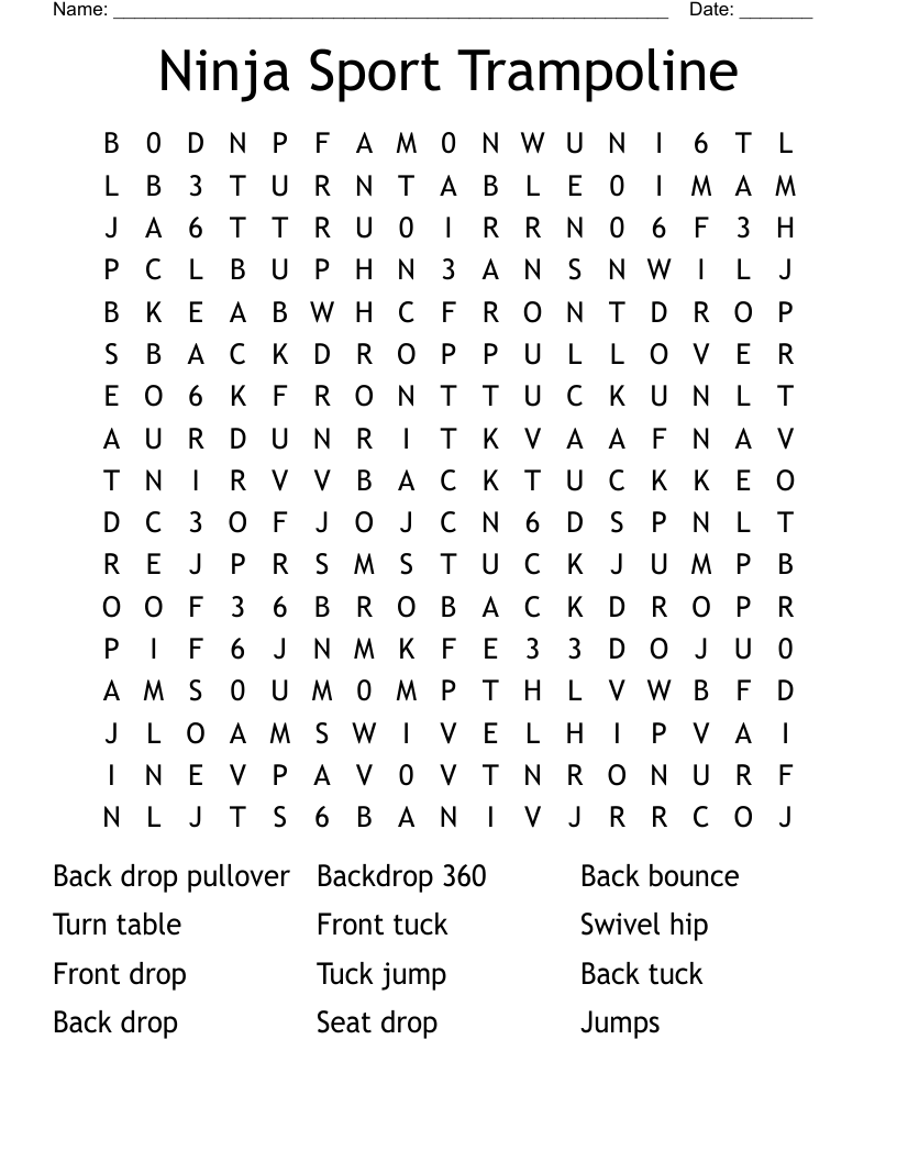 Ninja Sport Trampoline Word Search