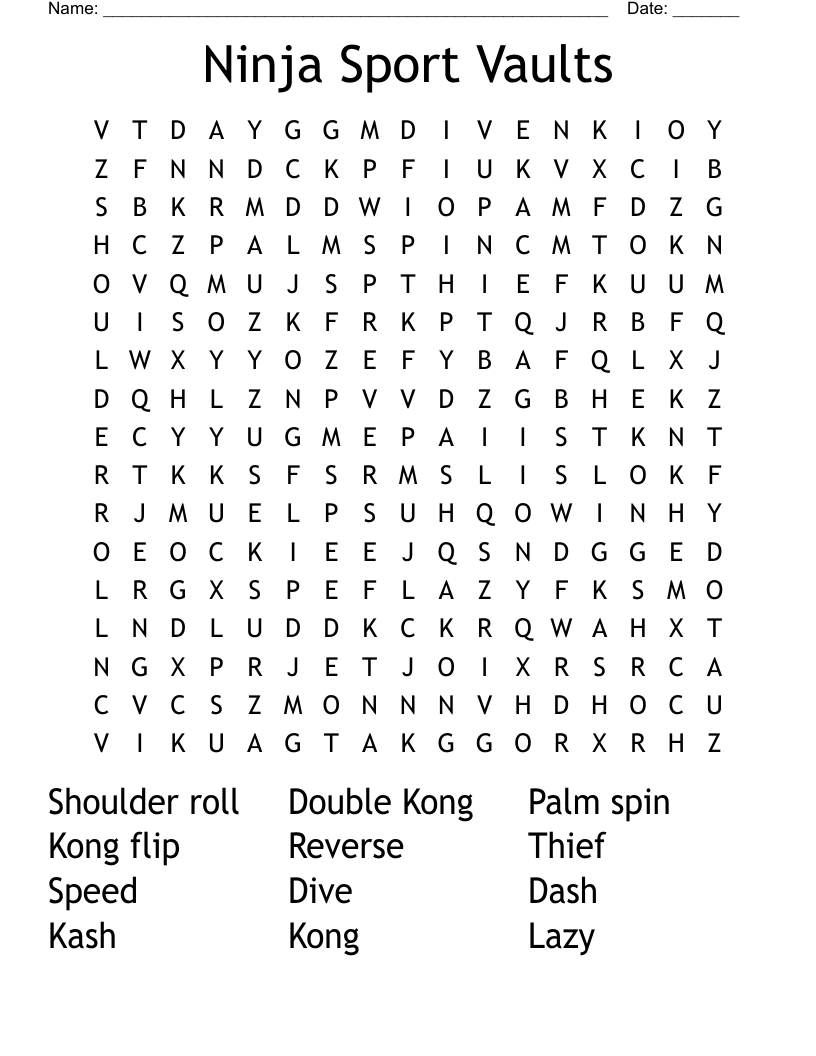 Ninja Sport Vaults Word Search
