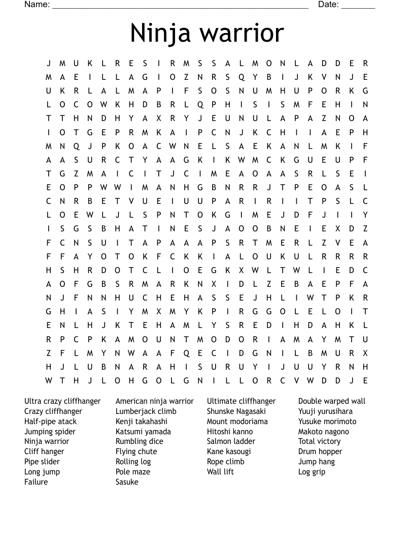 Ninja warrior Word Search
