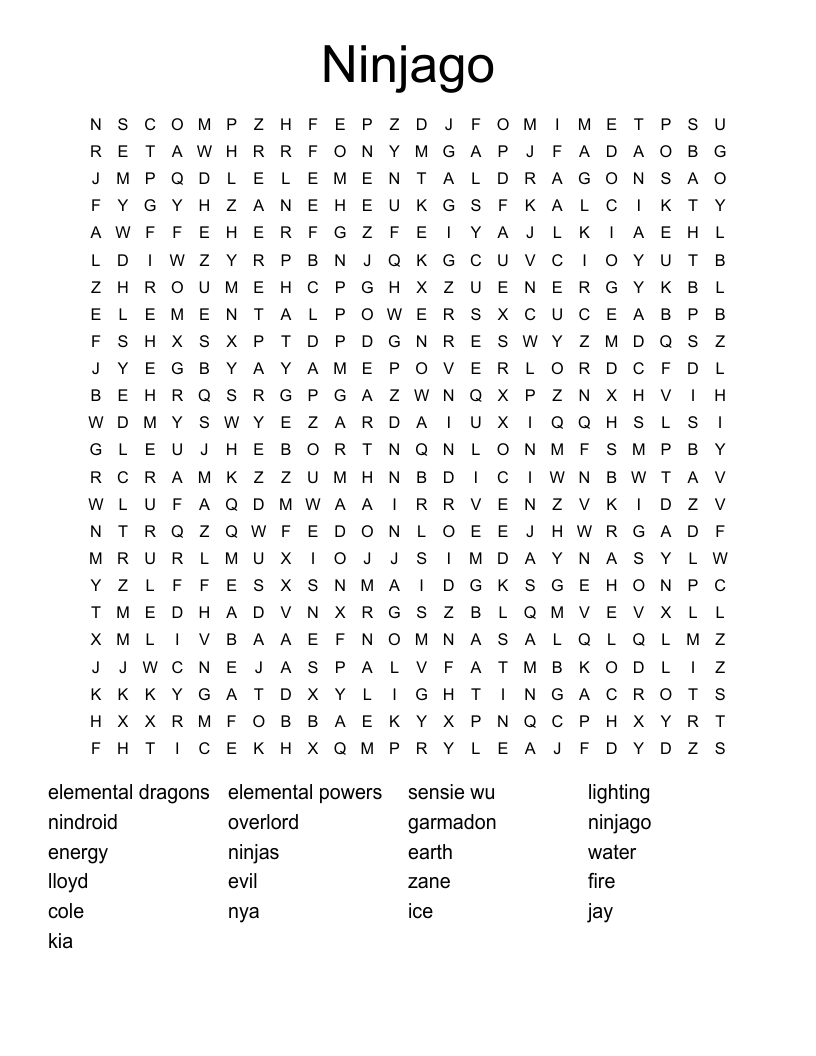 Ninjago Word Search