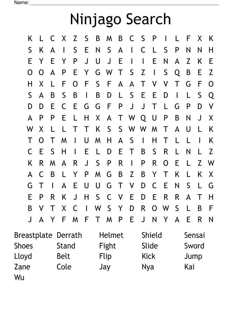 Ninjago Search Word Search