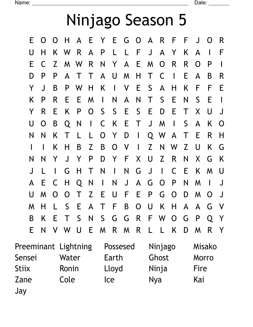 Ninjago Season 5 Word Search