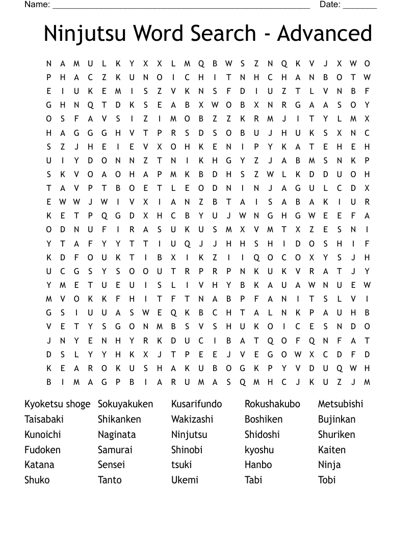 Ninjutsu Word Search - Advanced