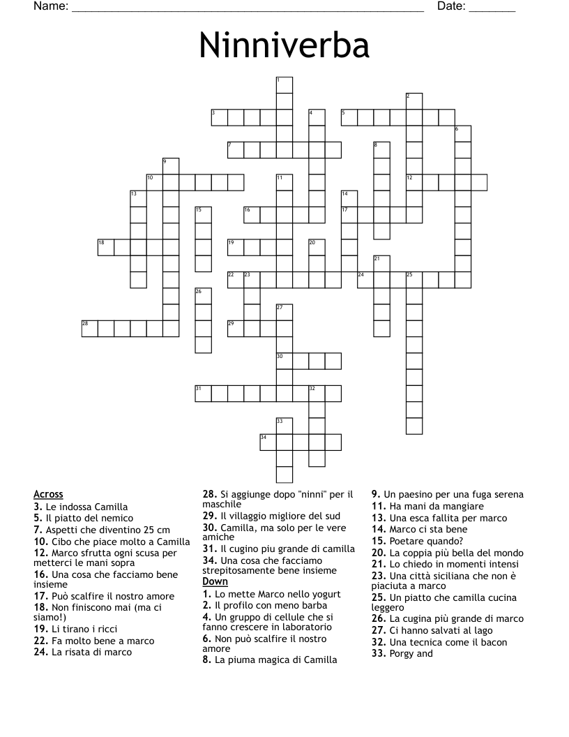 Ninniverba Crossword
