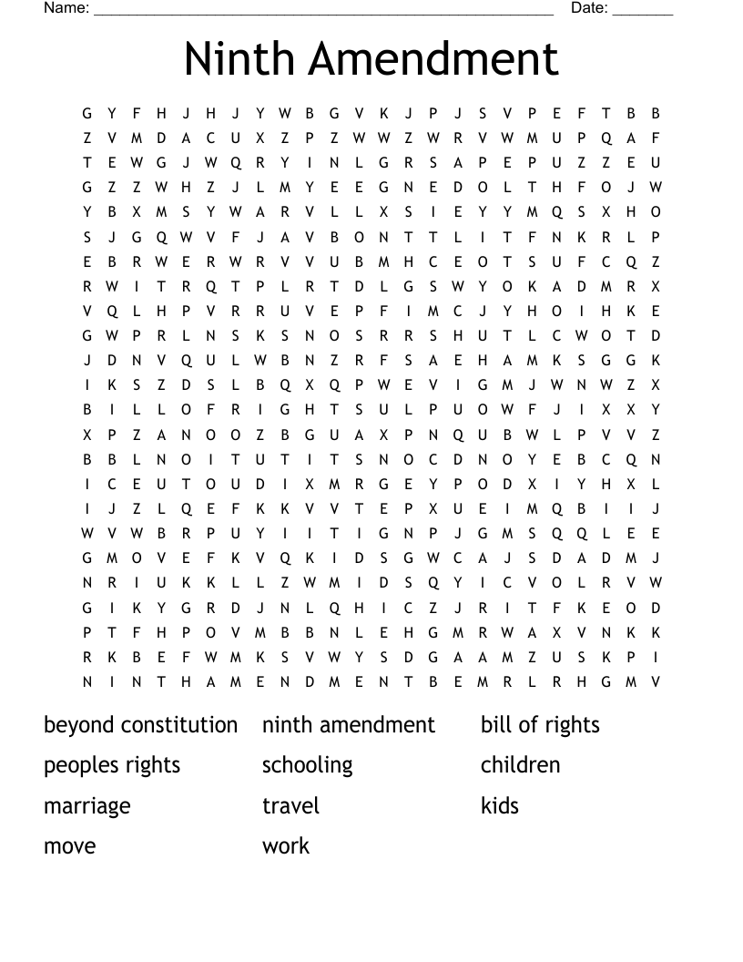 Ninth Amendment  Word Search