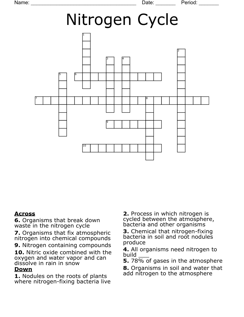 Nitrogen Cycle  Crossword