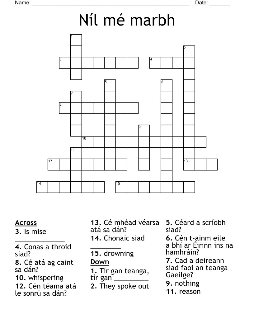 Níl mé marbh  Crossword