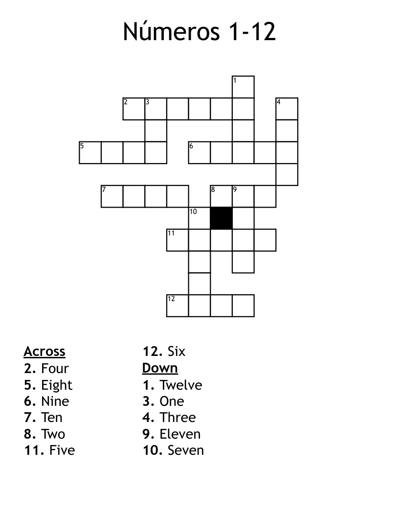 Números 1-12 Crossword