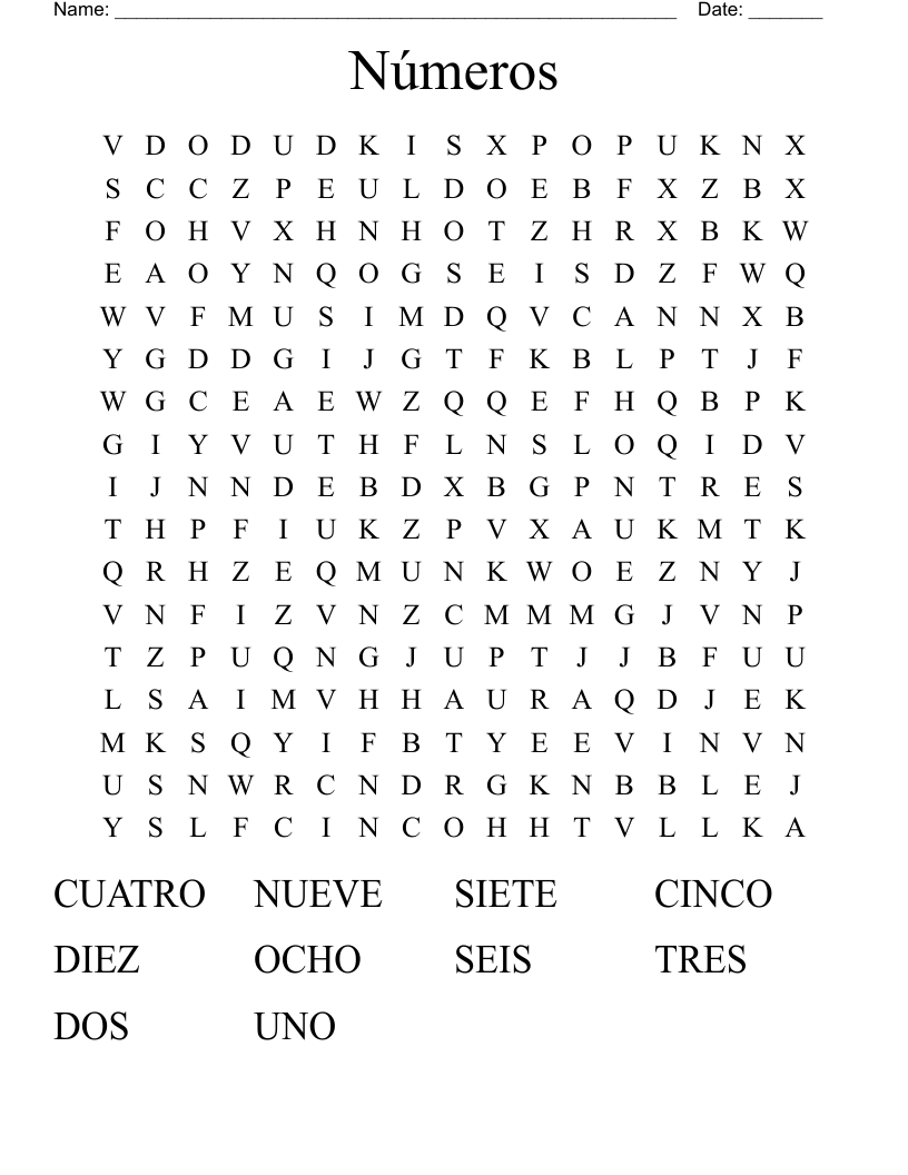 Números Word Search