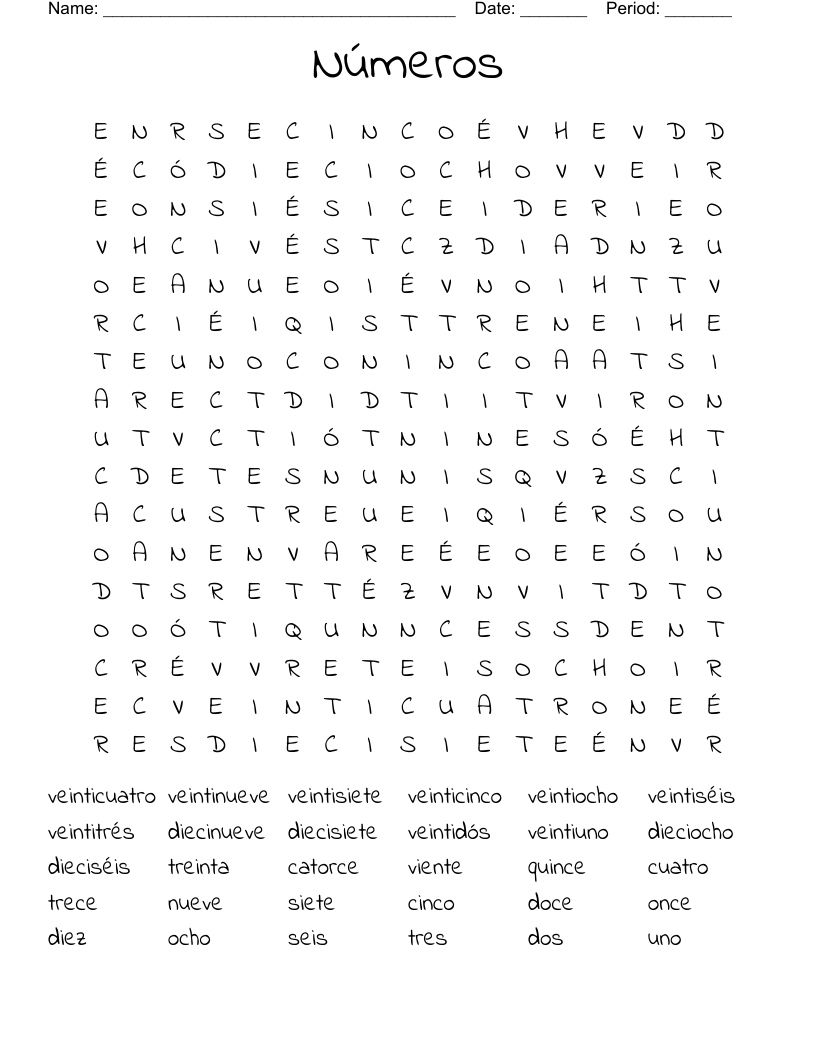 Números Word Search