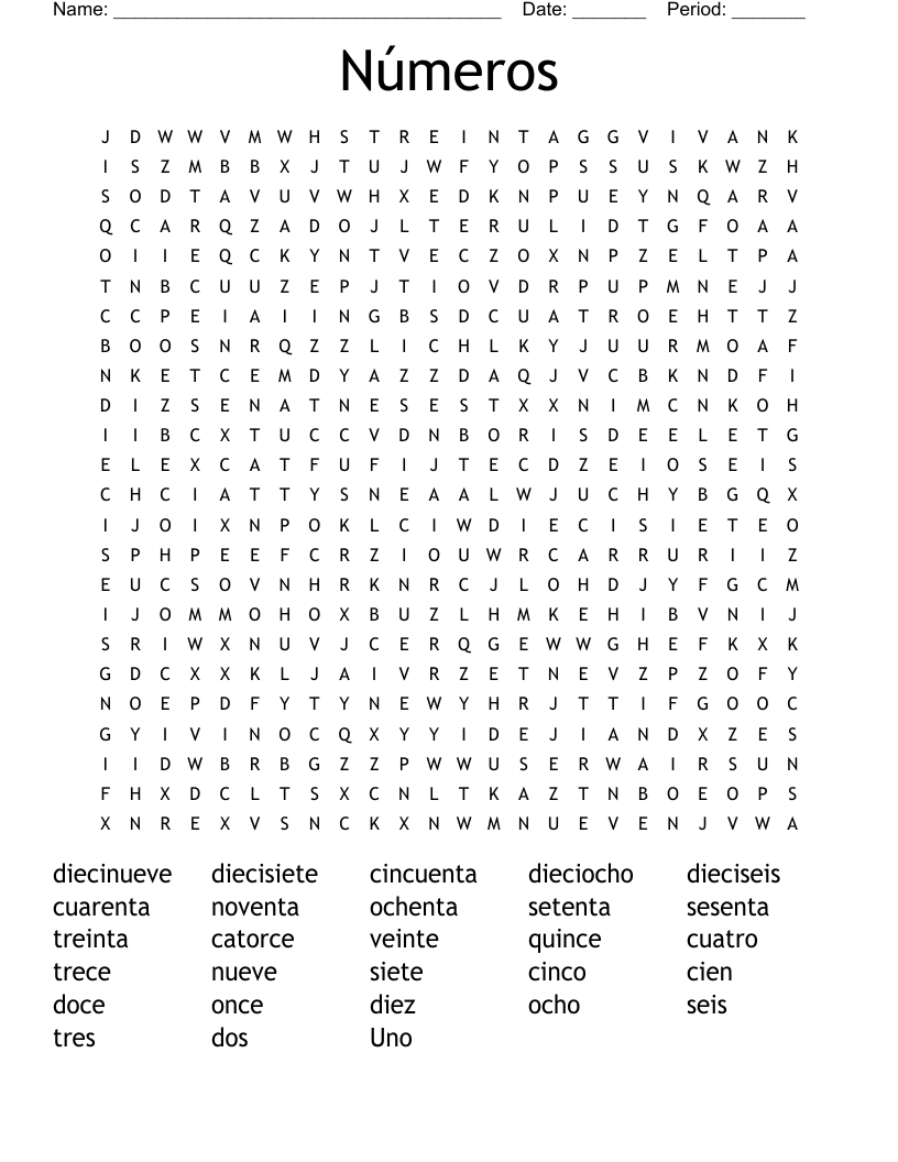 Números Word Search