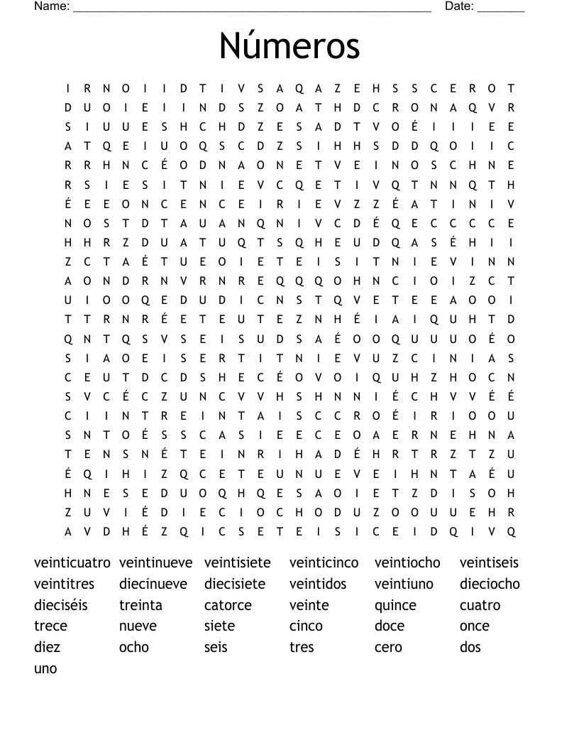 Números Word Search