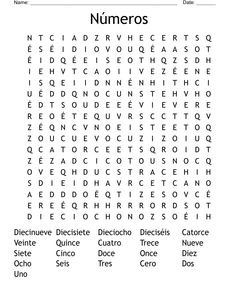 Números  Word Search