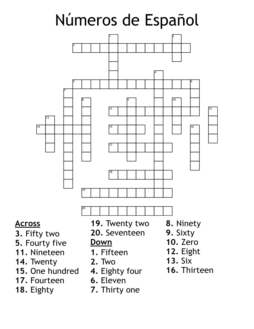Números de Español   Crossword