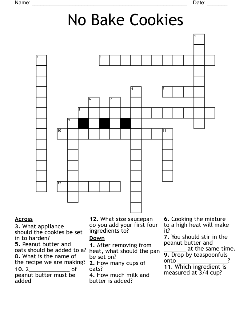 No Bake Cookies Crossword