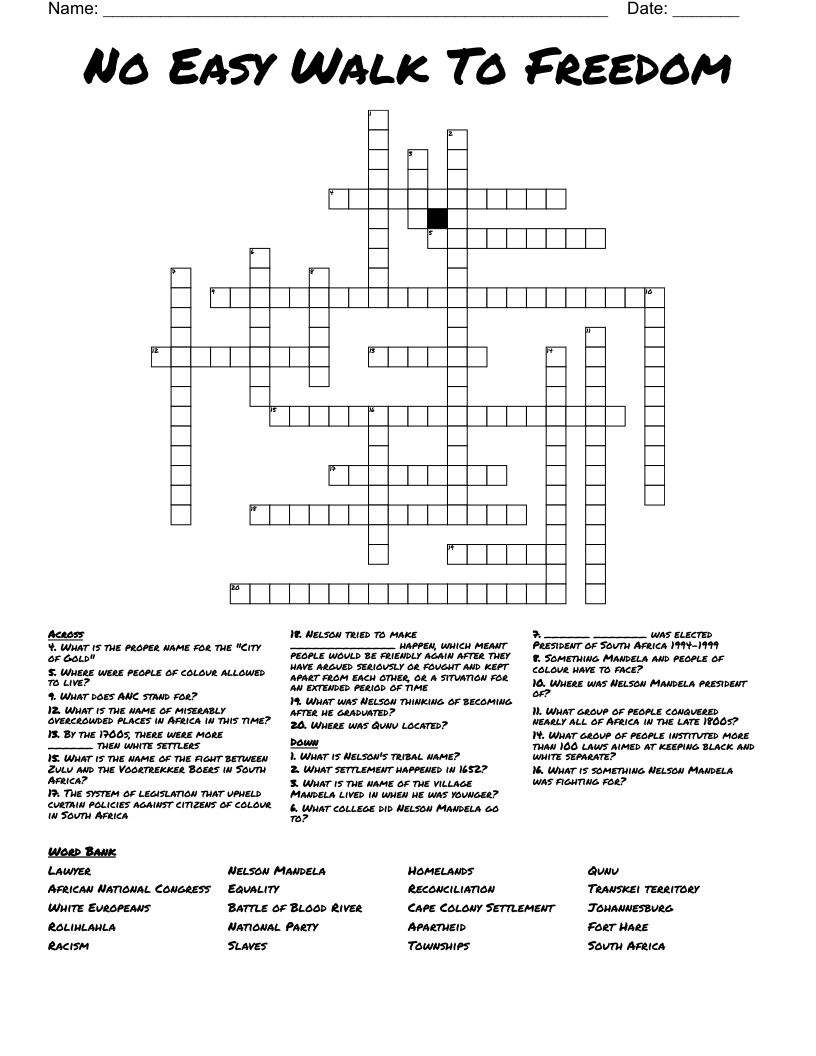 No Easy Walk To Freedom Crossword