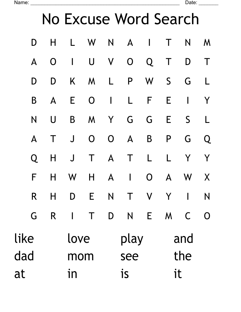 No Excuse Word Search