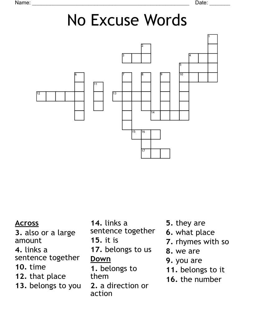 No Excuse Words Crossword