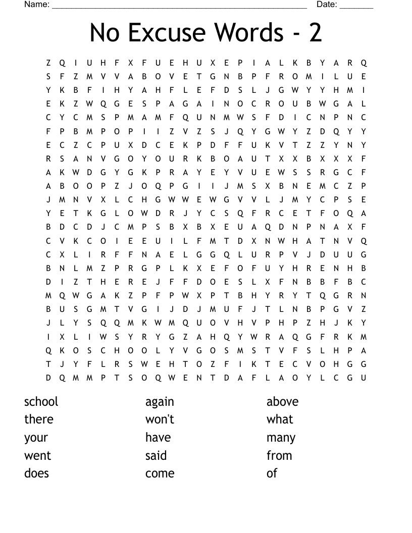 No Excuse Words - 2 Word Search