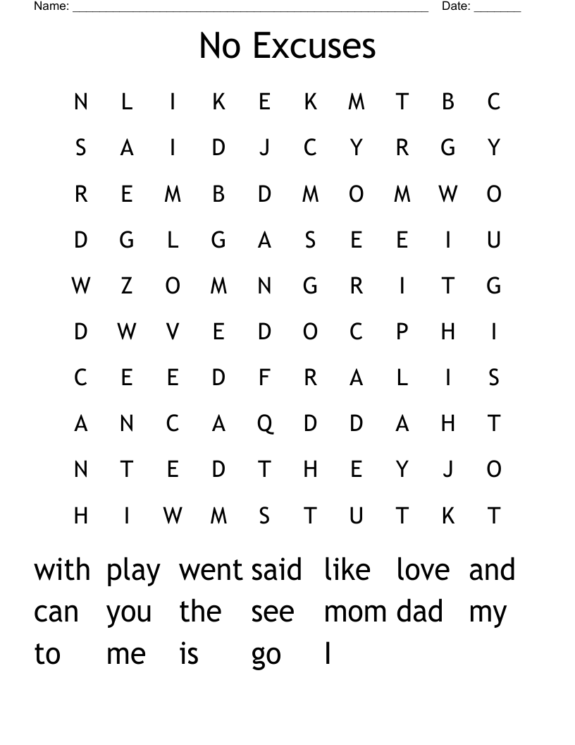 No Excuses Word Search