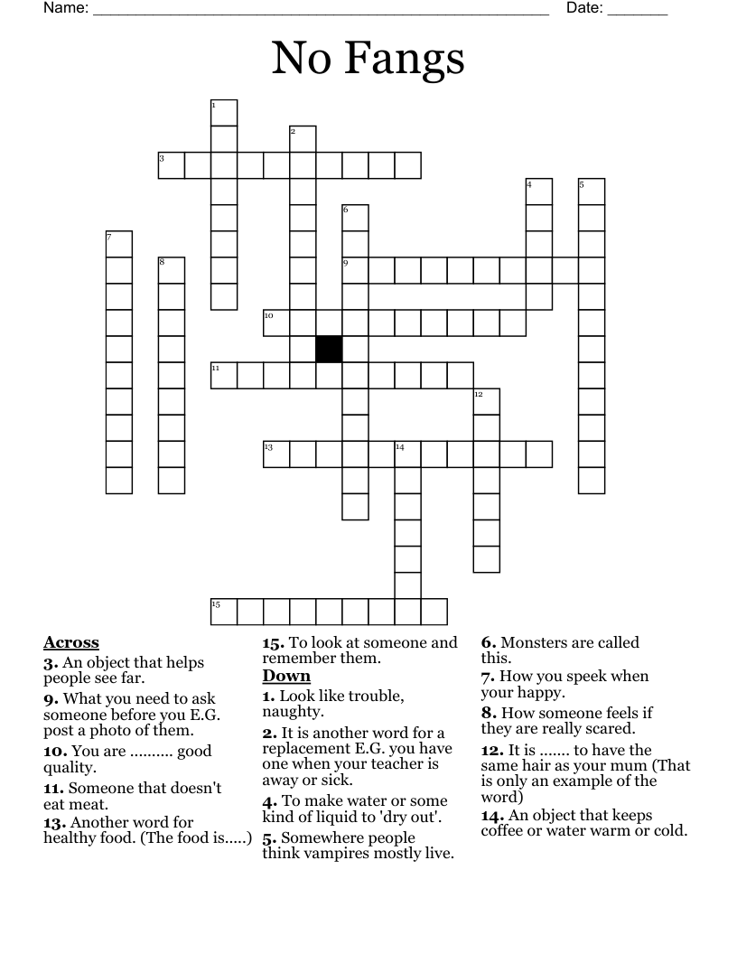 No Fangs  Crossword