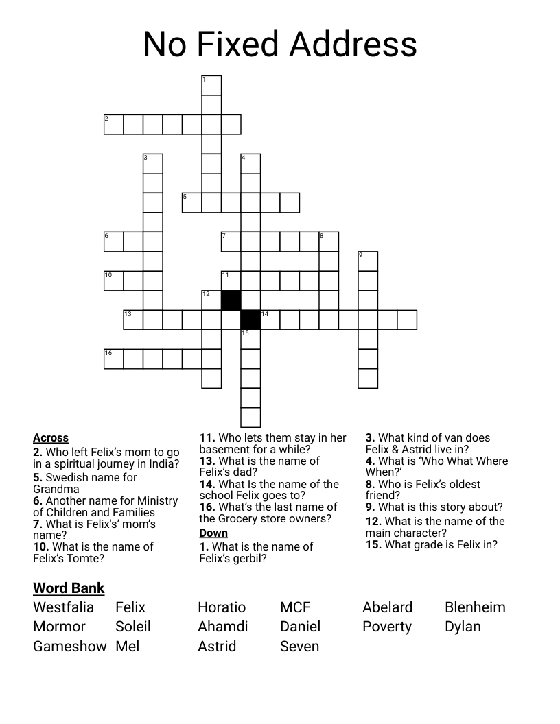 No Fixed Address Crossword