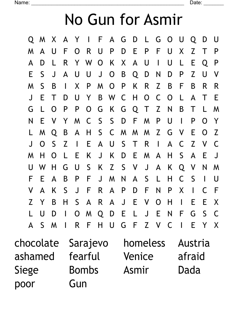 No Gun for Asmir Word Search