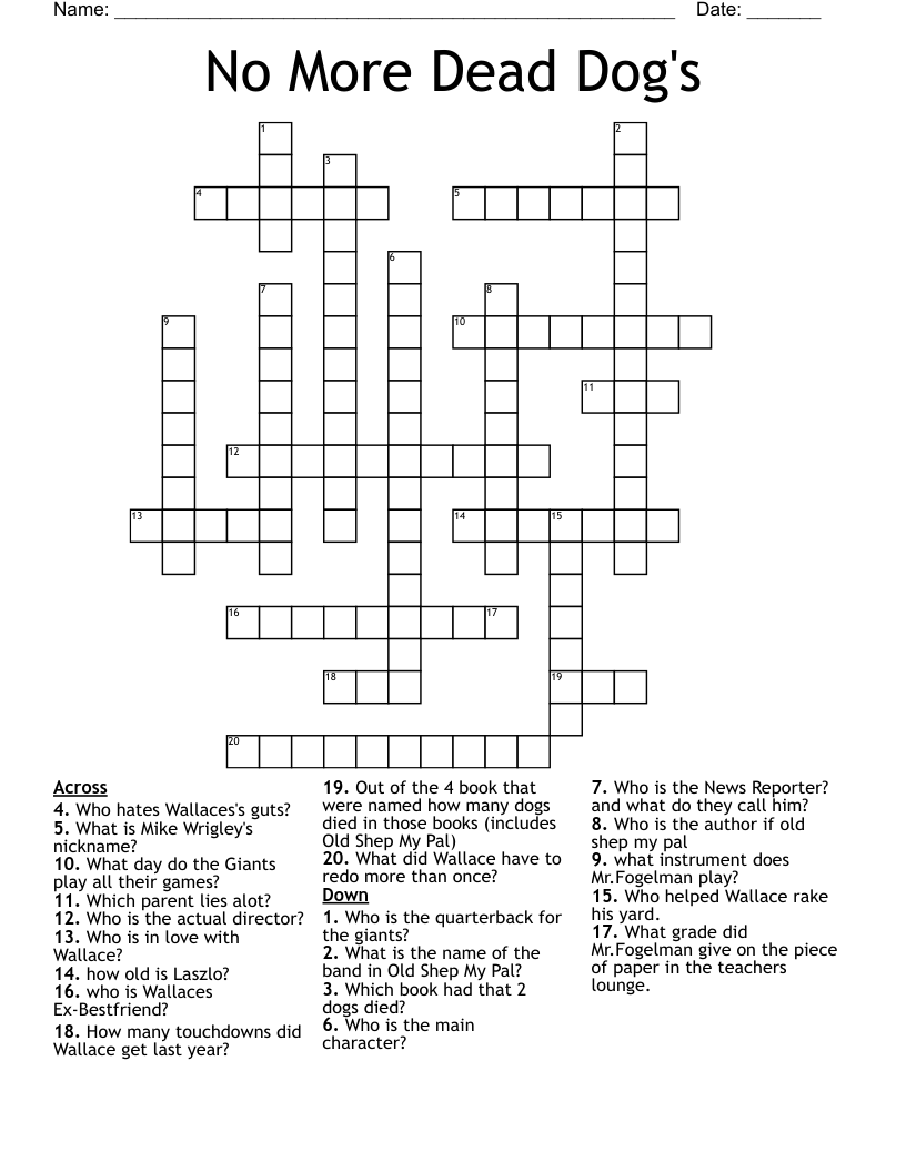 No More Dead Dog's Crossword