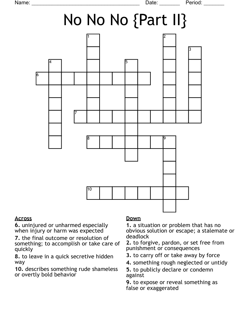No No No {Part II} Crossword